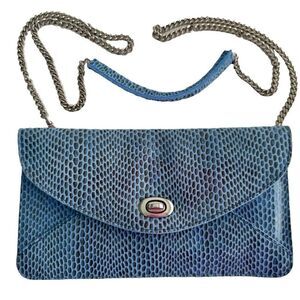 Sorial Snakeskin Rubina Leather Coco Clutch/Crossbody HandBag Blue NWT 18S11222